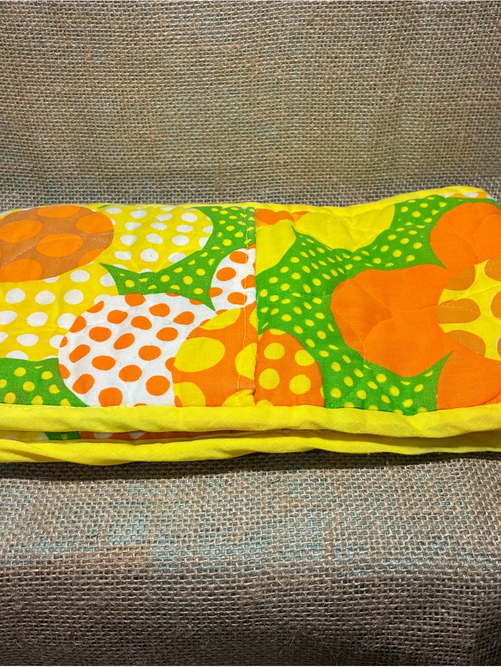 Handmade Bright Retro Flowers 2 hand pot holders - Yellow Orange Green